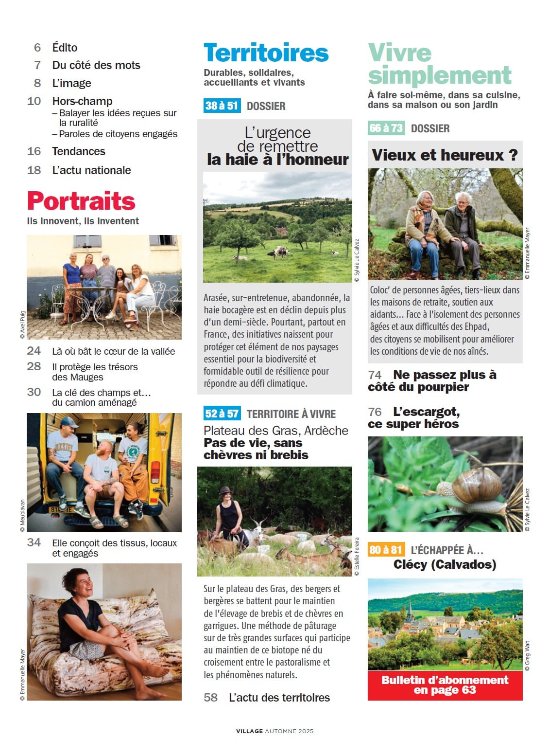 Sommaire magazine Village 165 automne 2025