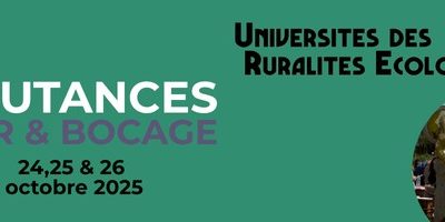Bandeau des Universités des Ruralités écologistes et Journées normandes de l’écologie, les 24, 25 et 26 octobre 2025 à Coutances (50)