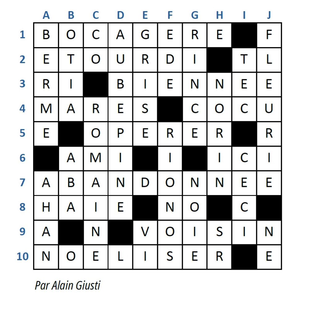 réponses mots croisés Village 165